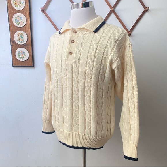 Vintage Cream Wool Cableknit Sweater - Picture 9 of 13